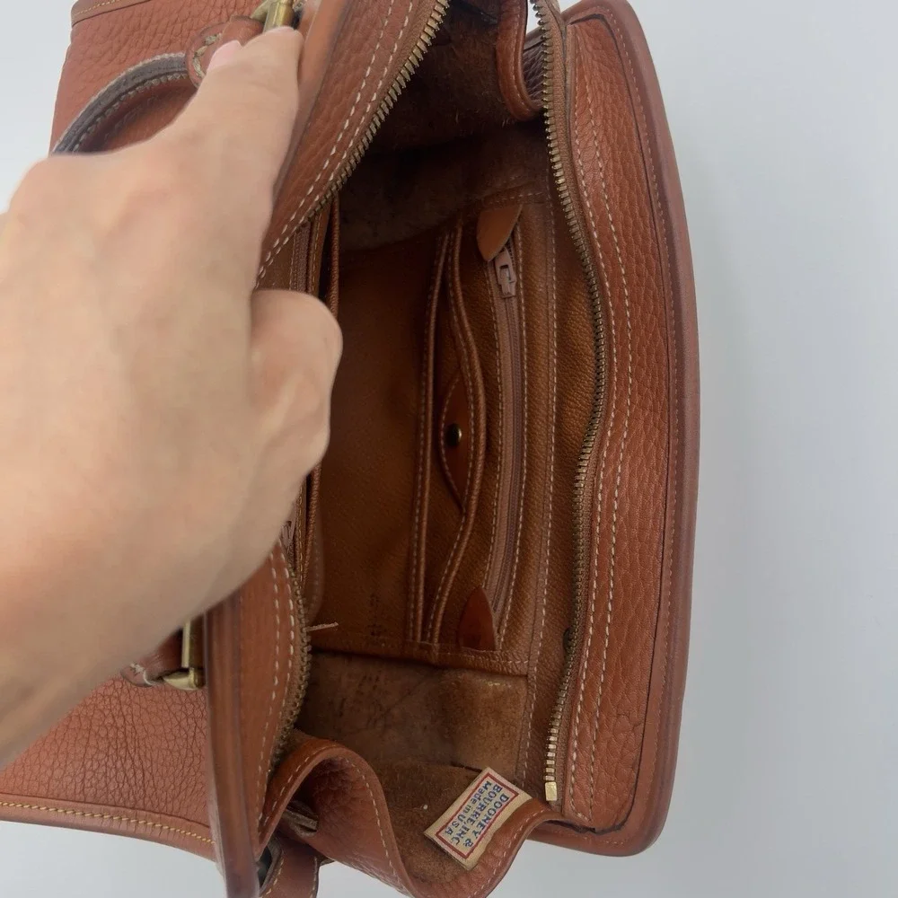 Dooney & Bourke Brown Pebbled Satchel Top Handle Bag Gold Hardware Zip Strap